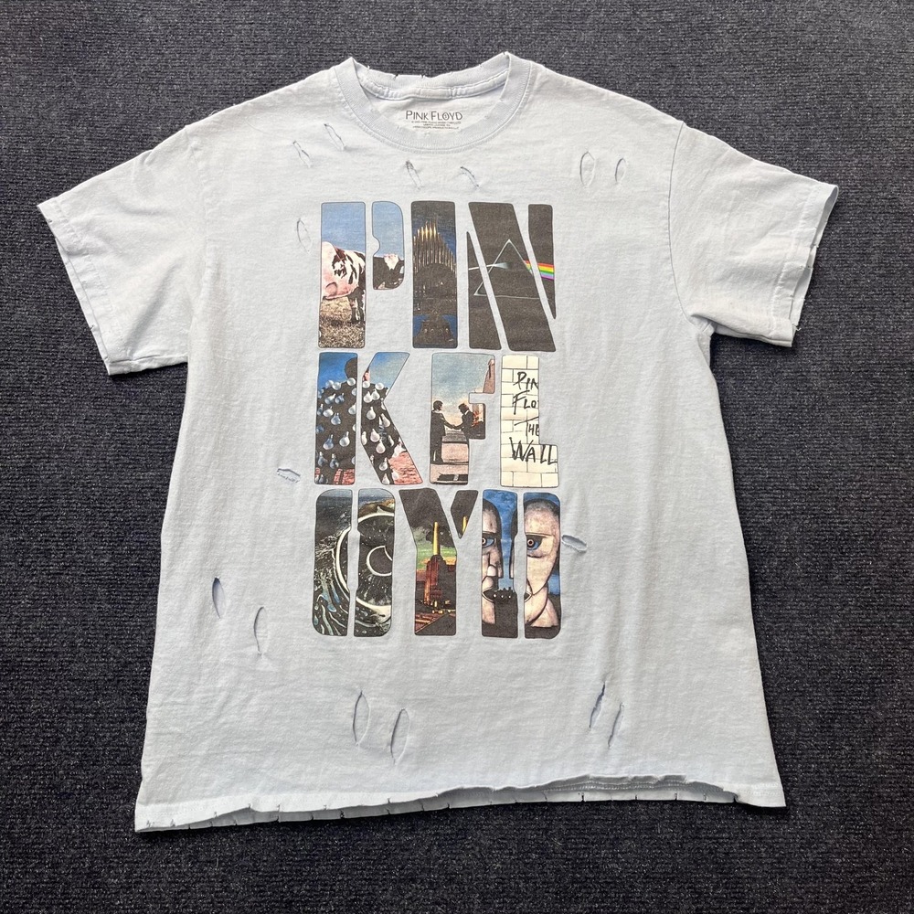 Pink Floyd Shirt Mens Small Blue Distressed The Wall Band Graphic Tee T-Shirt